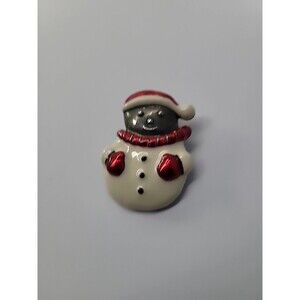 Vintage MJ Snowman Brooch Pendant Enamel Christmas Pin Red Mittens Scarf
